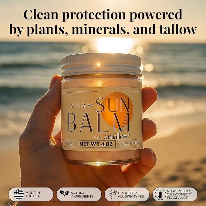 Amallow - Tallow Sun Balm with Zinc Oxide – Tinted Mineral Sun Balm with Cocoa Powder – Natural, Non-Nano Zinc Oxide, Organic Oils – No White Cast – Handcrafted in the USA – 4 oz