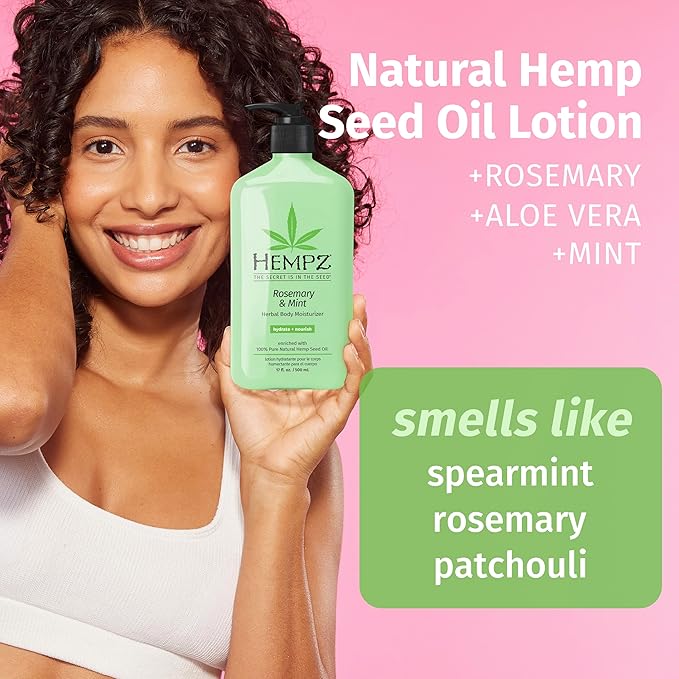 HEMPZ Body Moisturizer, Rosemary & Mint 17 Oz – Hydrating Lotion Rich with Minerals, Vitamin C, & Hempseed Oil to Nourish & Repair Extremely Dry or Sensitive Skin, for Women & Men