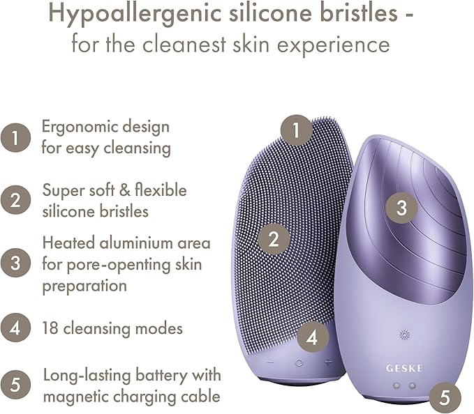 GESKE SmartAppGuided Sonic Thermo Facial Brush | 6 in 1 | Skin Cleansing | Cleansing Brush with Thermal Function | Electric Facial Massager