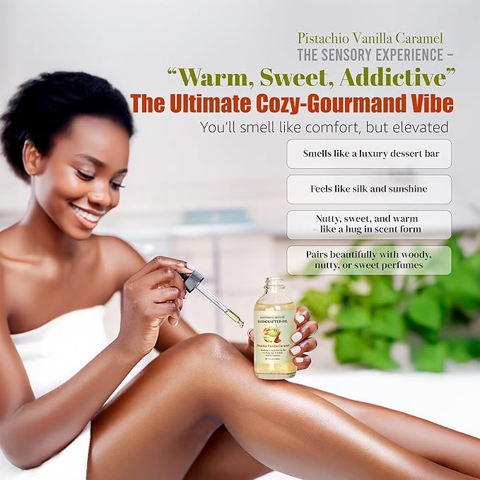 Pistachio Vanilla Caramel Body Oil - Nourishing Body Moisturizer for Soft, Glowing Skin with Jojoba & Almond Oil (4 fl oz)