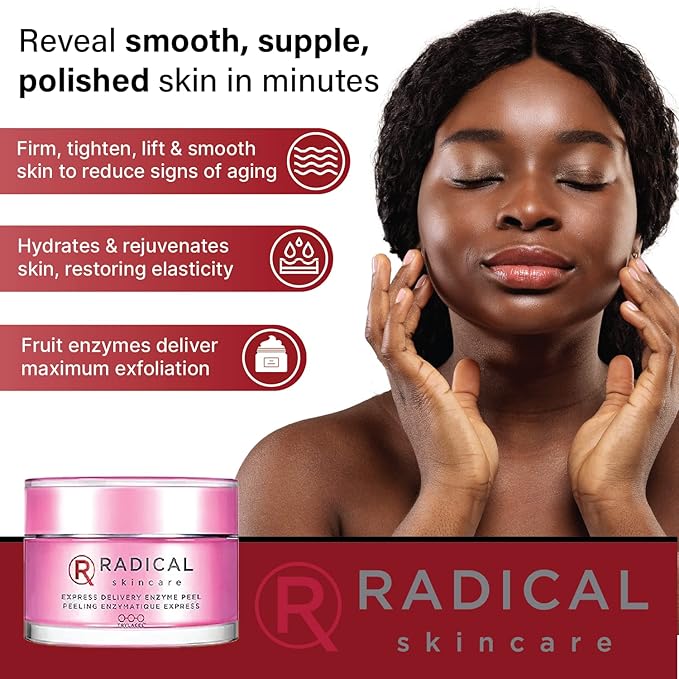 Radical Skincare Express Delivery Facial Enzyme Peel Mask Cleanser Exfoliator - Reveal Smooth, Supple, Polished Skin In Minutes | Paraben & Cruelty Free | Clinically Proven Results (1.7 oz, 2 Pack)