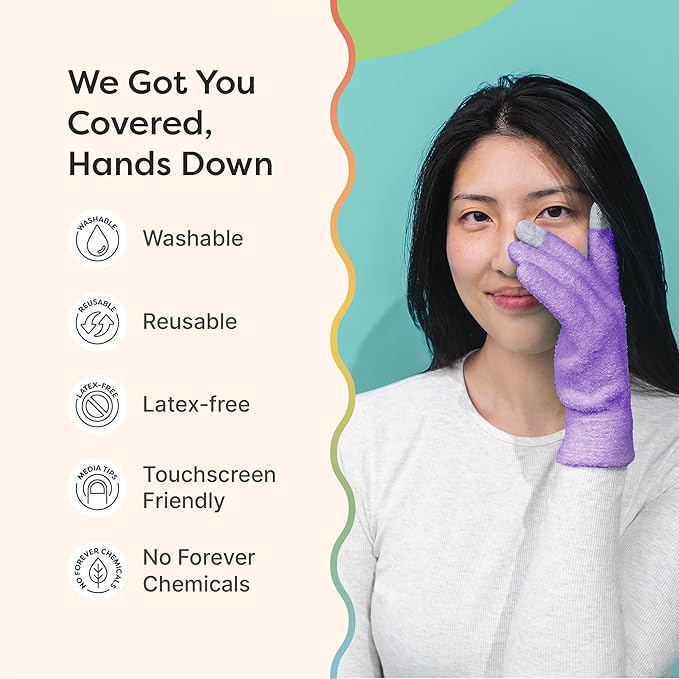 ZenToes Moisturizing Gloves for Dry Hands, Gel Infused with Jojoba Seed Oil, Olive Oil and Vitamin E, Overnight Hand Moisturizer (OSFM, Fuzzy Lilac with Media Tips)