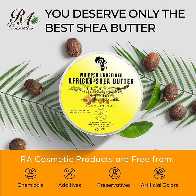 RA Cosmetics Pure Shea Butter, Unscented - 12oz | 100% Pure and Natural African Shea Butter for Men & Women - Handcrafted Moisturizer with Essential Vitamins for Radiant Skin, Thicker Hair & Soft Lips