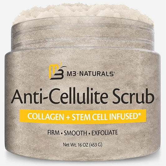 Anti-Cellulite Body Scrub for Skin Tightening, Firming, Moisturizing & Smoothing, Exfoliating Formula for Legs & Glutes with Stem Cells, Collagen, Coconut & Jojoba Oil, 16 OZ, by M3 Naturals