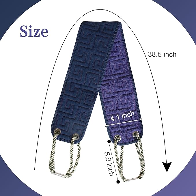 OWIIZI Exfoliating Back Scrubber for Shower, Double-Sided Back Scrub Washcloth with Antiskid Handles for Use in Shower, Body Exfoliator Scrub Towel Back Washer for Men & Women-38 Inches