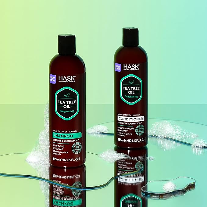 HASK Tea Tree Oil & Rosemary Invigorating Shampoo + Conditioner Set | Refreshes Scalp, Soothes, Sulfate-Free, Paraben-Free, Gluten-Free, Color Safe | 12oz each
