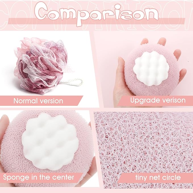 2 Pcs Soft Sunflower Suction Cup Bath Ball Bath Body Brush Exfoliating Mesh Bath Sponge Cleaning Scrubber Bath Sponge Brush with Comfortable Non-Slip Handle