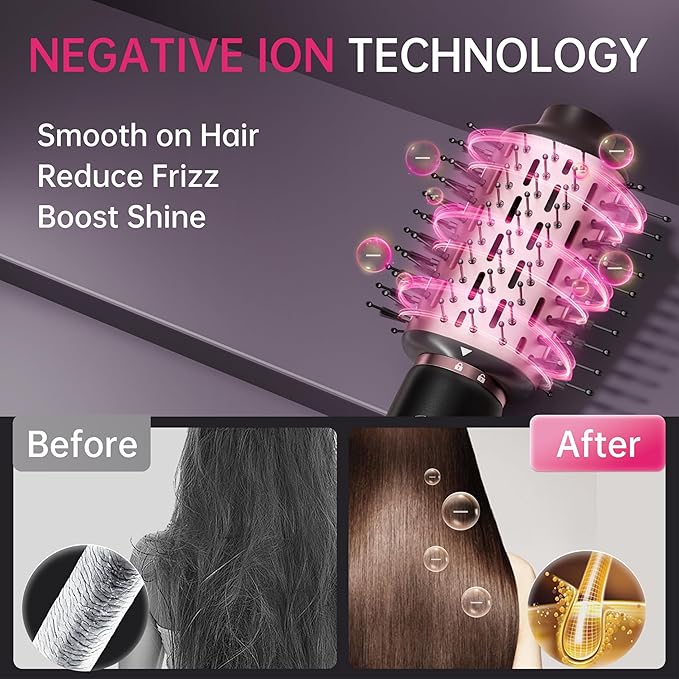 SKIMI 110,000 RPM Brushless Motor Hair Dryer Brush - 5 Muti-Styler for Fast Drying, Curling, Volumizing & Straightening | High-Speed Hot Air Brush for All Hair Types (Black & Pink Gold)