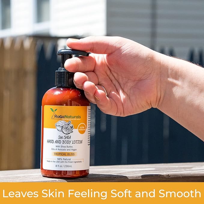 RaGaNaturals Tropical Body Lotion 16fl oz and Body Cream 8fl oz, Ultra Hydrating Moisturizer for Women, Men, Babies and Kids.