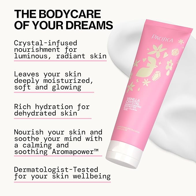 Pacifica Vanilla Crystal Body Butter Lotion – Super Hydrating Moisturizer for Dry Skin, Rich Shea Butter & Vitamin E Formula, Vegan, Cruelty-Free, Clean Beauty, Vanilla Scent, 6 oz