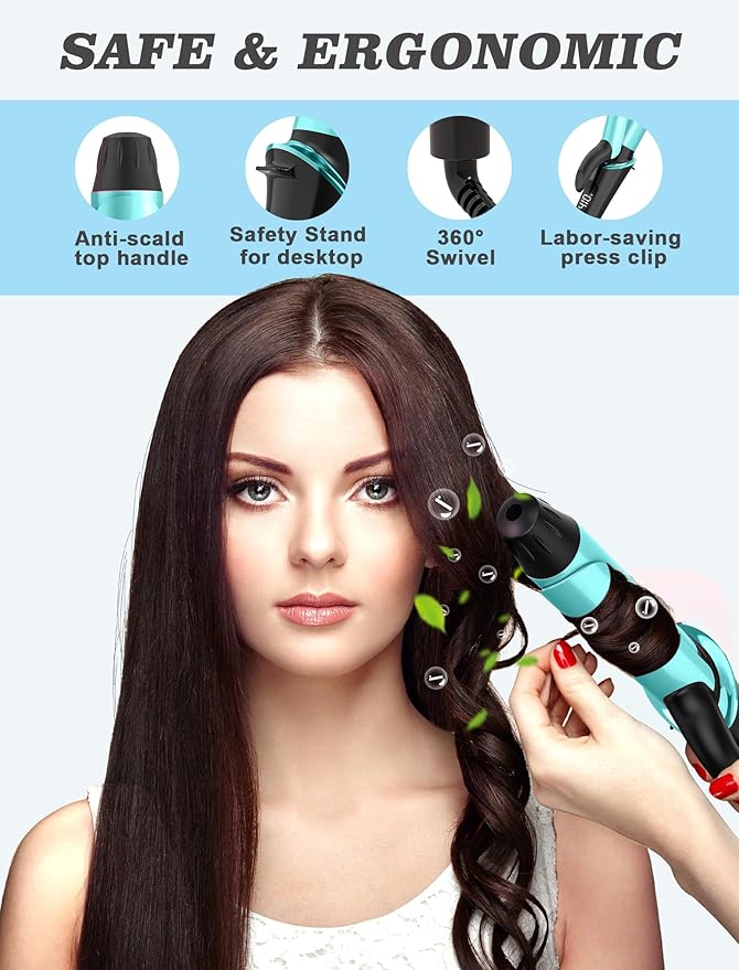 Mini Curling Iron for Travel,110~240V Dual Voltage with European Plug Adapter,Small Curling Iron for Short Hair,Tiny Curling Irons for Women,Anti-Scald Cover,Auto-Off,5 Temp Settings,1 Inch(Blue)