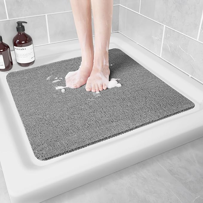 Non Slip Shower Mat, Anti Slip Bath Mat, Quick Drying Bath Tub Mats, Foot Scrubber Mat, Anti Slip Mat for Tub, Floor, Bathroom, Home, Kitchen, Hotel (Grey 24”x24”)
