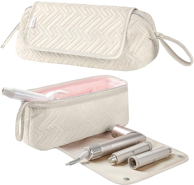 Leudes Hair Tools Travel Bag for Women Heat Resistant Mat for Travel Essentials Hot Tools Straighteners,Flat Irons,Curling Iron,Hot Air Brushes and Hair Dryer Organizer Bags 2 in 1 (Beige)