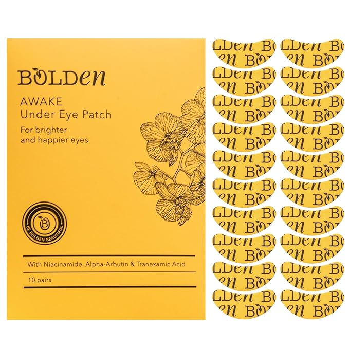 BOLDEN Awake Under Eye Patch | Eye Mask For Dark Circles, Puffiness & Discoloration | Brightening Eye Pads With Niacinamide, Alpha Arbutin, Tranexamic Acid & Vitamin C | 10 Pairs