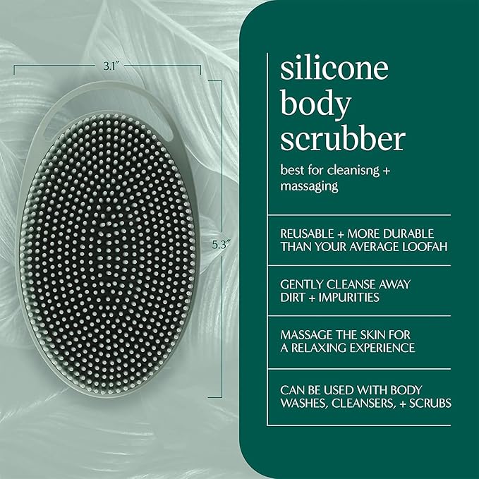EcoTools Dry Body Brush for Circulation, Dead Skin Removal + Sage Green Silicone Body Scrubber & Massager for Exfoliating, Cleansing & Circulation, Self-Care Gifts