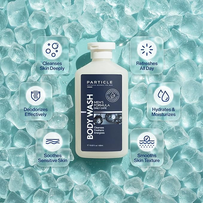 Particle Men’s Body Wash, Daily Skin Care for Men with Dead Sea Minerals, Hydrating Moisturizing Shower Gel and Cleanser for Men, All Skin Types, Fresh Citrus and Woody Scent, 13.52 FL OZ