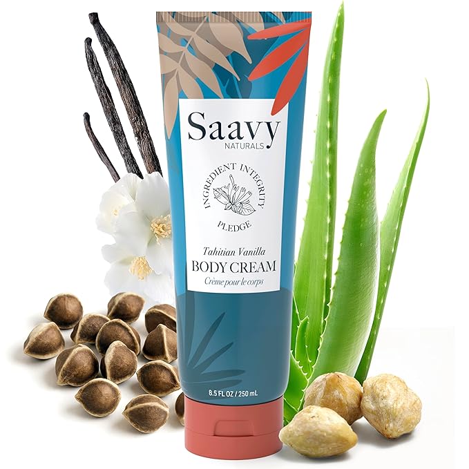Body Cream Tahitian Vanilla Saavy Naturals, Clean Plant-Based Ingredients-Made In USA - Absorbent Shea Butter Vegan, Thick and Creamy Body Moisturizer, Body Lotion for Dry Skin- 8.5 Fl Oz