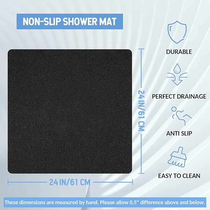 Non-Slip Bathtub Mat, Anti Slip Shower Mat, Fast Drying Bathtub Mats, Foot Scrubber Mat, Anti Slip Mat for Tub, Floor, Bathroom, Kitchen, Home, Hotel (Black 24"×24")