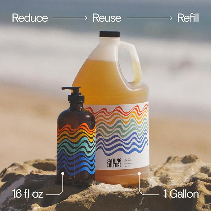 Bathing Culture, Organic Mind + Body Wash, Natural, Biodegradable, Sustainable, Vegan Personal Care, All Natural Organic Body Wash for Women and Men, 1 Gallon, Break Water Scent, Holiday Gift Idea