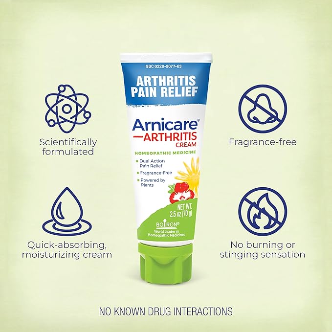 Boiron Arnicare Arthritis Cream for Pain Relief of Knees, Hands, Wrists, Elbows, Joints & Muscles – Quickly Absorbed & Fragrance-Free – 2.5 oz