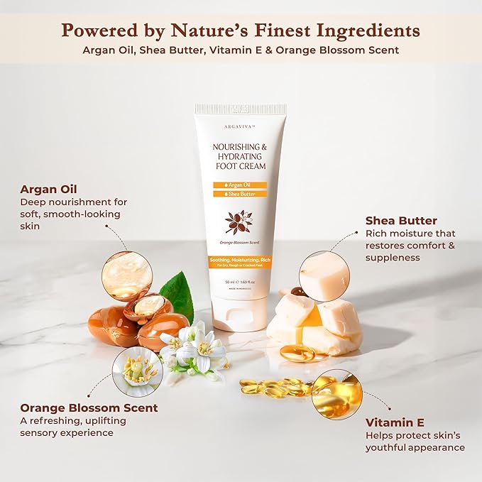 Foot Cream for Dry Cracked Heels and Feet Moisturizer with Argan Oil, Shea Butter & Vitamin E – Hydrating Foot Lotion for Dry Cracked Feet for Women – Smooth, Fast-Absorbing, Non-Sticky Care