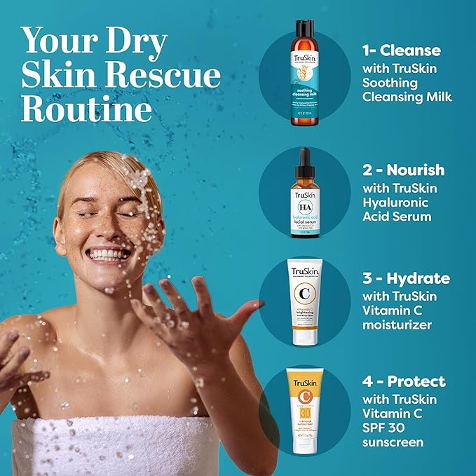 TruSkin Soothing Cleansing Milk - Gentle Facial Cleanser with Rice & Oat Milk, Hyaluronic Acid - Removes Make-Up Without Stripping Sensitive Skin