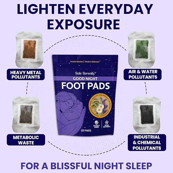 Sole Serenity Good Night Foot Pads with Zeolite Mineral, Magnesium Glycinate, Ashwagandha, Valerian Root and Chamomile for Sleep and Foot Care(2 Pack)