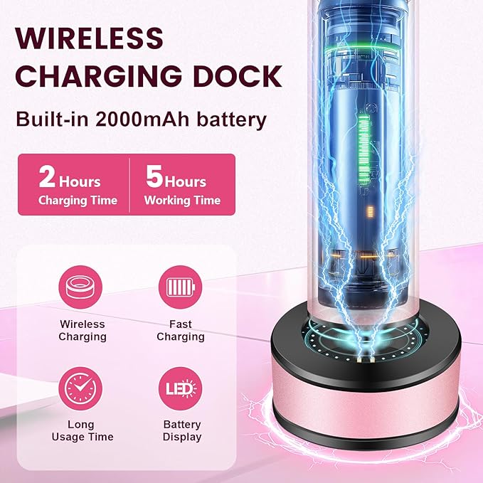 Electric Foot Callus Remover with LED Battery Level & 9-Speed Control Display. Callus Remover for Feet with Wireless Charger, Multi-sandpape (70 Sheets) & Nano Glass Head for Dead Skin (Pink)