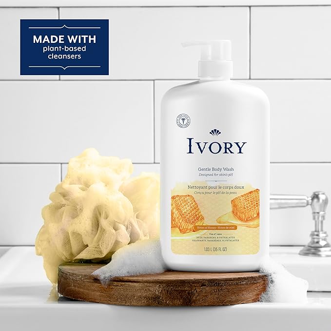 Ivory Body Wash Gentle, Free of dyes, parabens, and phthalates, Honey Scent, 35 oz