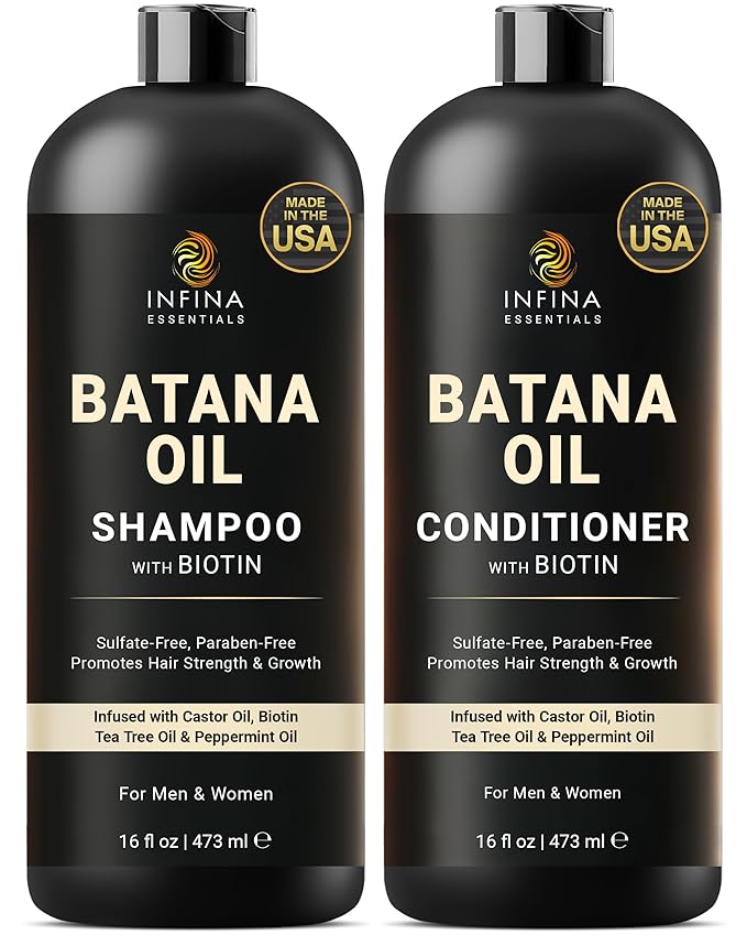 Batana Oil Shampoo and Conditioner Set | 16 fl oz Each | with Biotin & Tea Tree | Moisturizing, Strengthening & Nourishing Formula | Promotes Hair Growth and Thickness