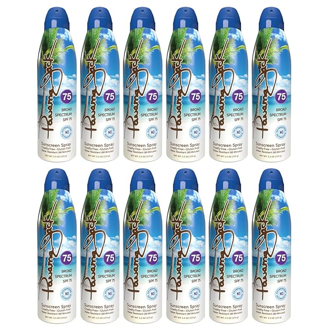 Panama Jack Continuous Spray Sunscreen - SPF 75, Broad Spectrum UVA/UVB Protection, PABA, Paraben, Gluten & Cruelty Free, Water Resistant (80 Minutes), 5.5 OZ (5.50 Fl Oz (Pack of 12))