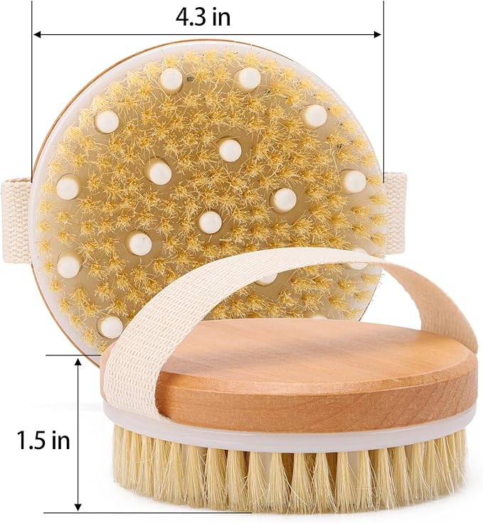 2-Pack Dry Brushing Body Brush for Lymphatic Drainage, Round Dry Exfoliating Brush with Massage Nodes for Cellulite, Dry Skin, Circulation Boost