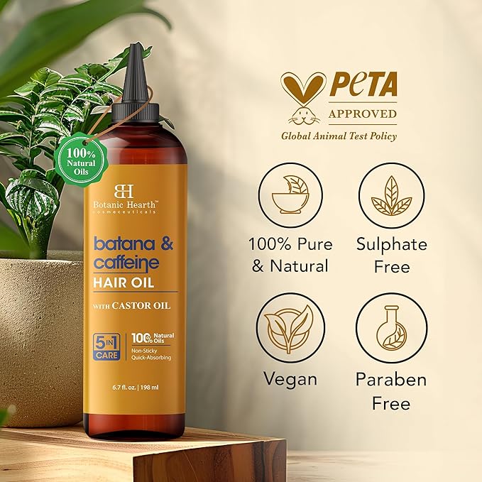 Botanic Hearth Caffeine & Batana Oil for Hair Growth (6.7 fl oz)|Nourishing and Strengthening Hair Treatment for Thicker, Healthier|Looking Hair | Paraben Free | Suitable for All Hair Types