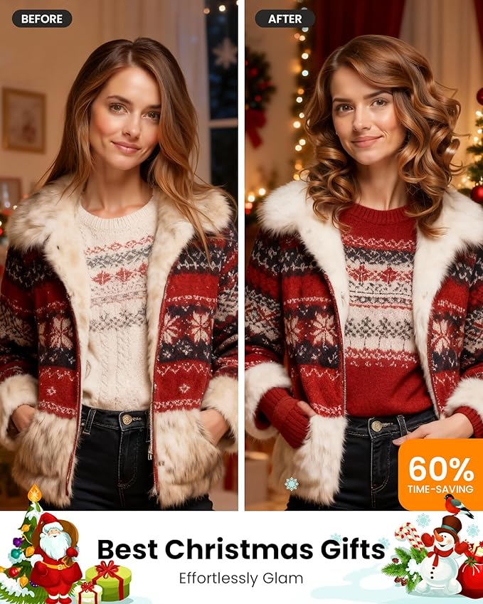 1.25 inch Long Barrel Curling Iron,Extra-Long Curling Wand with 8 Heat Settings,Mescomb Curling Iron for Smooth Lasting Styling,Suitable for All Hair Type,Dual Voltage Damage Christmas Gifts for Women