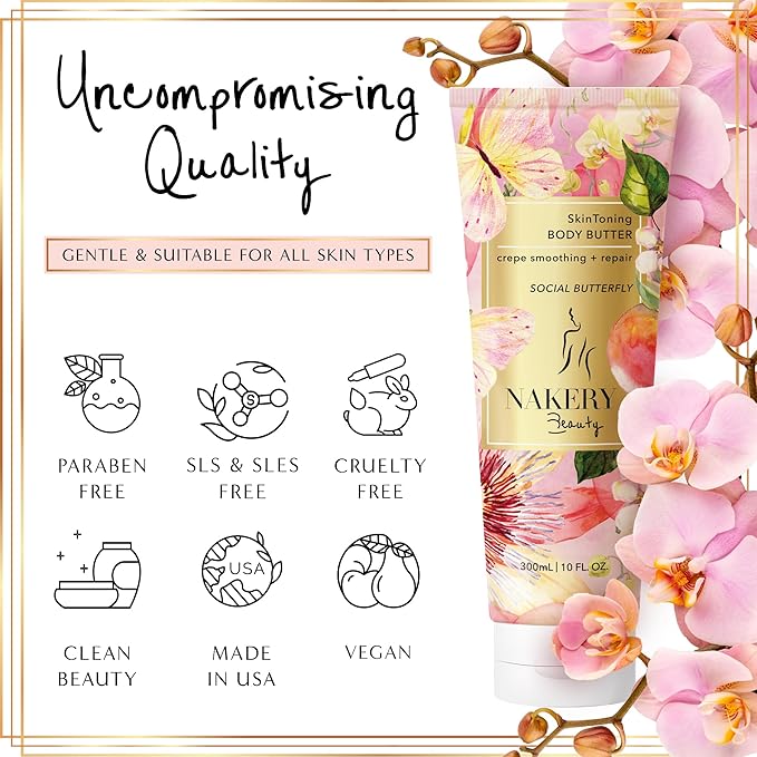 Nakery Body Butter Anti Aging Moisturizer - Skin Tightening Cream & Neck Firming Cream, Moisturizing Cream & Neck Tightening for Dry Skin 300ml(Social Butterfly)