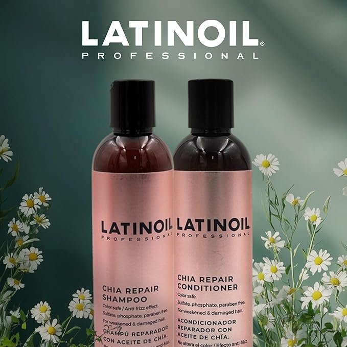 LATINOIL Chia Seeds Hair Repair Shampoo And Conditioner Sulfate & Paraben Free - Very Rich Natural Treatment Product, Thicken the Hair, Safe for Color Treated, Curly, Textured Hair, 8 Oz