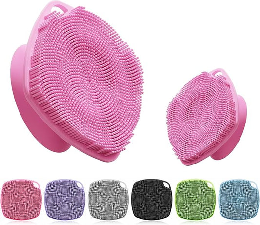 Silicone Body Scrubber with Suction Cup, Gentle Texture Exfoliating Body Scrubber for Men and Women On Sensitive Skin, Build Up Lather, Deep Skin Clean (Body+ Face Scrubber Pink)