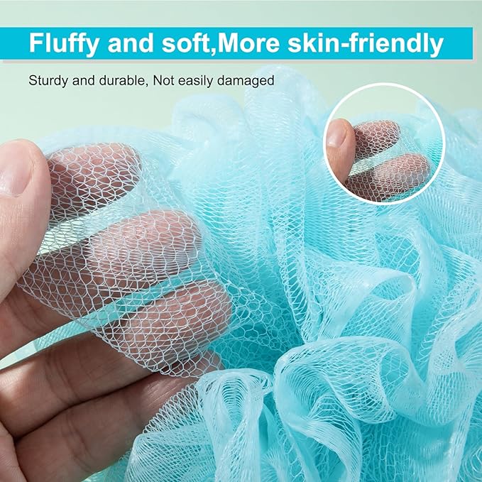Loofah for Women 75g 4 Pack, Bath Sponge Soft Mesh Shower Puff Loofah Sponge, Exfoliating Body Scrubber, lufas for Women, Shower Accessories (Blue)