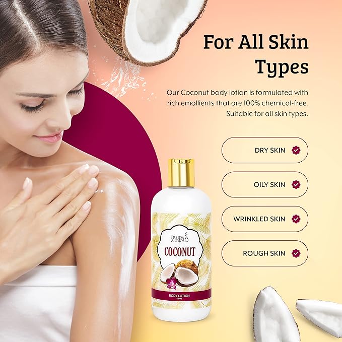 Freida and Joe Scented Body Lotion For Women, Deep Moisturizing Hand Cream, Womens Luxury Stocking Stuffers, 10oz (Coconut)