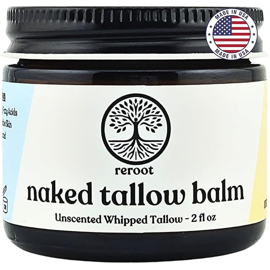 Beef Tallow Balm for Skin | NAKED TALLOW BALM | 1 Ingredient - 100% Grass Fed Tallow | Whole Body & Face Moisturizer | Whipped & UNSCENTED for Sensititve Dry Skin, Babies, Eczema, Psoriasis(2oz)