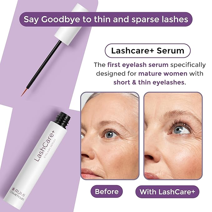 LashCare+ Eyelash Enhancing Serum For Mature Women - Longer, Thicker Lashes in 12 Weeks - For Sensitive Eyes, Natural Growth - Enhancement, Conditioner for Longer-Looking Lashes - 1 Month Supply