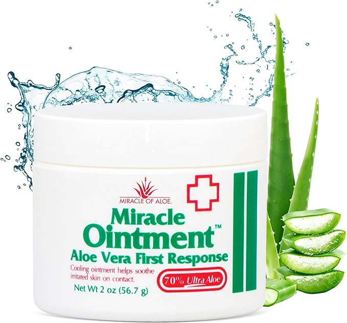 Miracle of Aloe Miracle Ointment Aloe Vera First Response Cream with 70% UltraAloe Pure Aloe Vera Gel (2 oz jar)
