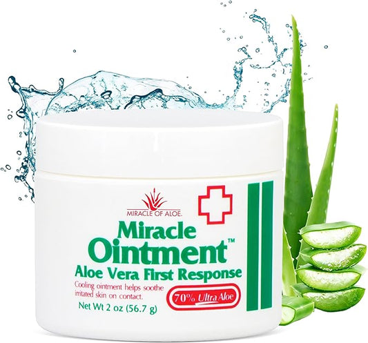 Miracle of Aloe Miracle Ointment Aloe Vera First Response Cream with 70% UltraAloe Pure Aloe Vera Gel (2 oz jar)