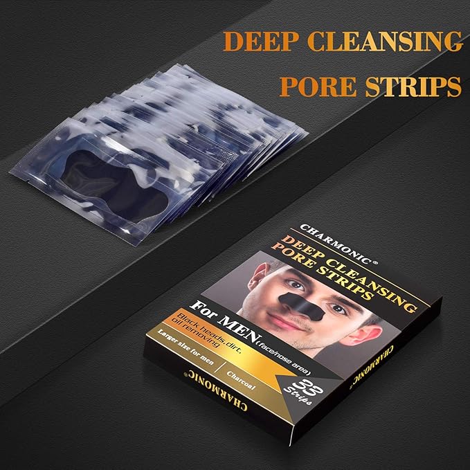 Charmonic Blackhead Pore Strips, 33 pcs Charcoal Peel Off Strips, Blackhead Remover Pore Strips for Men, Deep Cleansing Strips Remove for Nose Area and Face Oil and Blackheads