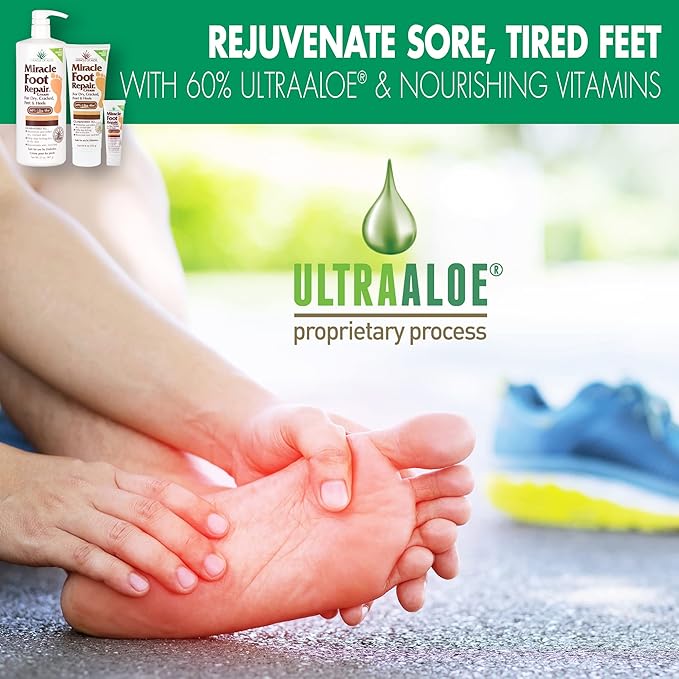 Miracle Foot Repair Cream, 8 oz + 1 oz Miracle Hand Repair, Healing Aloe Vera Lotions for Dry, Cracked Hands and Feet (8 oz Foot Cream + 1 oz Hand Cream)