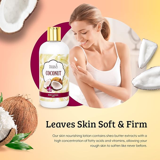 Freida and Joe Scented Body Lotion For Women, Deep Moisturizing Hand Cream, Womens Luxury Stocking Stuffers, 10oz (Coconut)