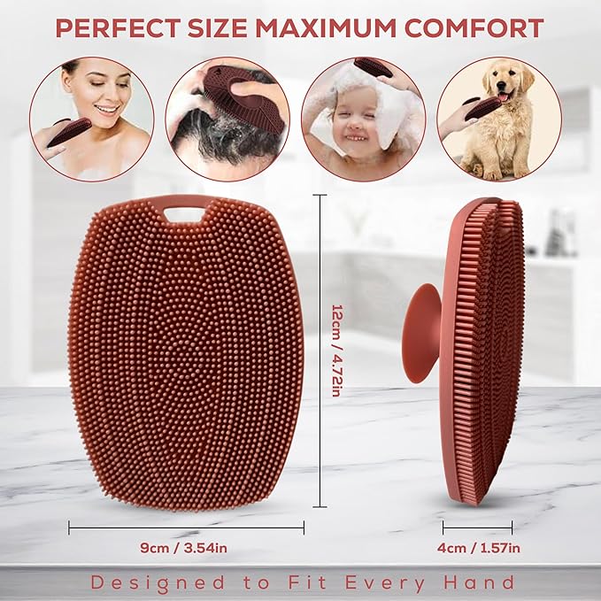 Silicone Body Scrubber – Exfoliating Shower Brush with Suction Handle & Hook | Soft Loofah Alternative for Sensitive Skin | Women, Men, Babies | Dusty Pink