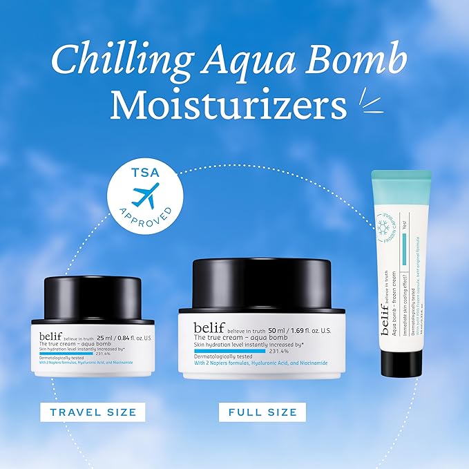 belif Aqua Bomb BOO-tiful Hydrated Skincare Set: Korean Skincare Set with Aqua Bomb Moisturizer, Frozen Cream, 2-Step Skincare for All Skin Types