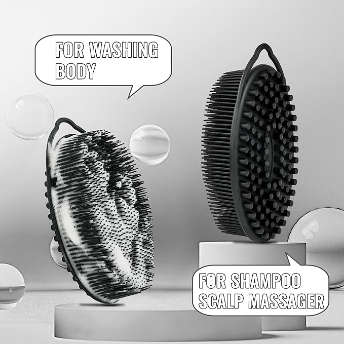 Set of 3 Silicone Body Scrubber Loofah Soft Exfoliating Body Bath Shower Scrubber Loofsh Brush (Black+Gray+Blue 010)
