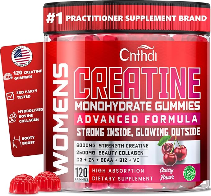 6000mg Creatine Monohydrate Gummies, HIGH Absorbed Creatine for Women, Preworkout Gummies with Collagen, BCAA 2:1:1, L-Taurine, Vitamin C & B12, Supports Muscles & Recovery, Energy & Stamina